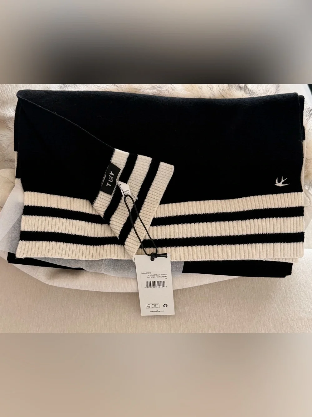 Tilley Black & Cream Striped Scarf